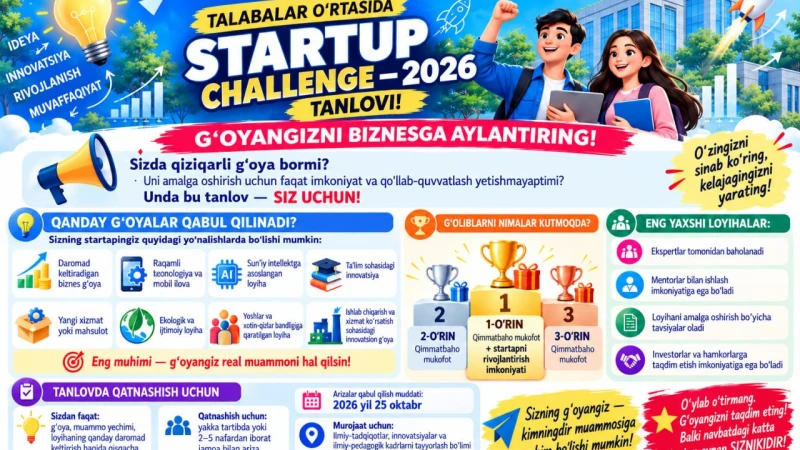 “STARTUP CHALLENGE – 2026” talabalar tanlovi